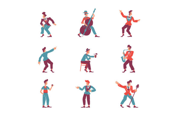 Retro Style Guys Flat Color Vector Review